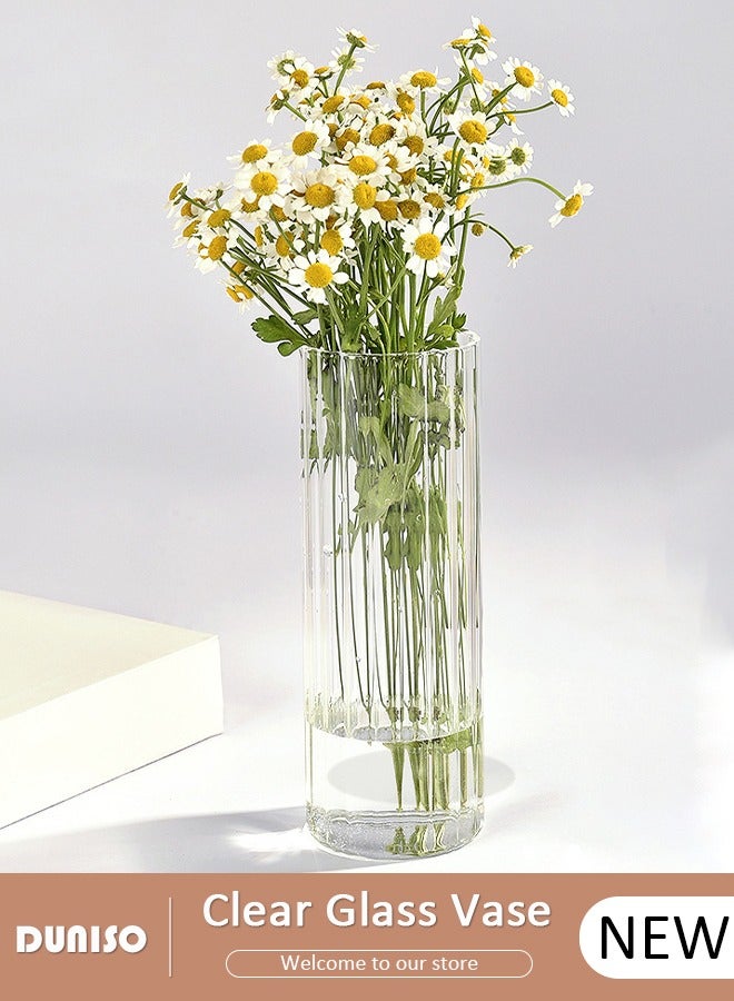 DUNISO Glass Vase for Flowers Vertical Striped Flower, Vase Modern Desktop Decor, Flower Arrangement Dried Flower Hydroponic Plant Home Office Dining Living Room  - Image 1