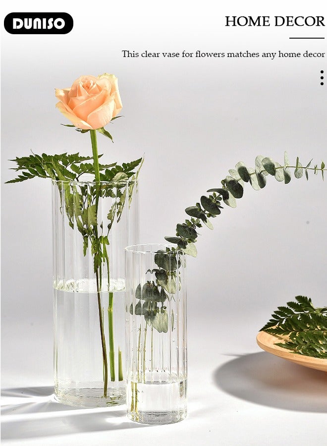 DUNISO Glass Vase for Flowers Vertical Striped Flower, Vase Modern Desktop Decor, Flower Arrangement Dried Flower Hydroponic Plant Home Office Dining Living Room  - Image 5