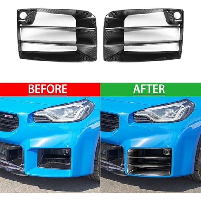 FINMOKAL غطاء شبكة تهوية مقدمة السيارة من ألياف الكربون الحقيقية متوافق مع BMW M2 G87 2023 2024 2025، أسود - Image 5