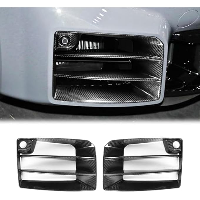 FINMOKAL غطاء شبكة تهوية مقدمة السيارة من ألياف الكربون الحقيقية متوافق مع BMW M2 G87 2023 2024 2025، أسود - Image 2