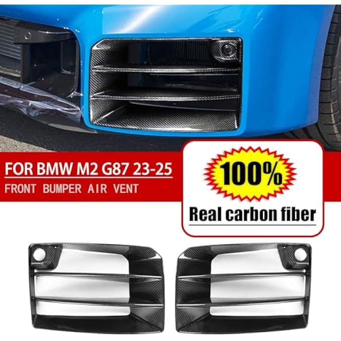 FINMOKAL غطاء شبكة تهوية مقدمة السيارة من ألياف الكربون الحقيقية متوافق مع BMW M2 G87 2023 2024 2025، أسود - Image 3