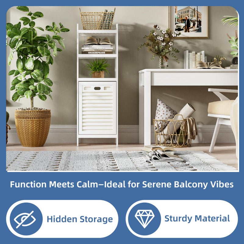 HITNET Bamboo Tilt Out Hamper, 10 Gal Bathroom Laundry Cabinet with Hidden Foldable Basket, Freestanding Clothes Storage Organizer with Storage Shelf, White - Image 5