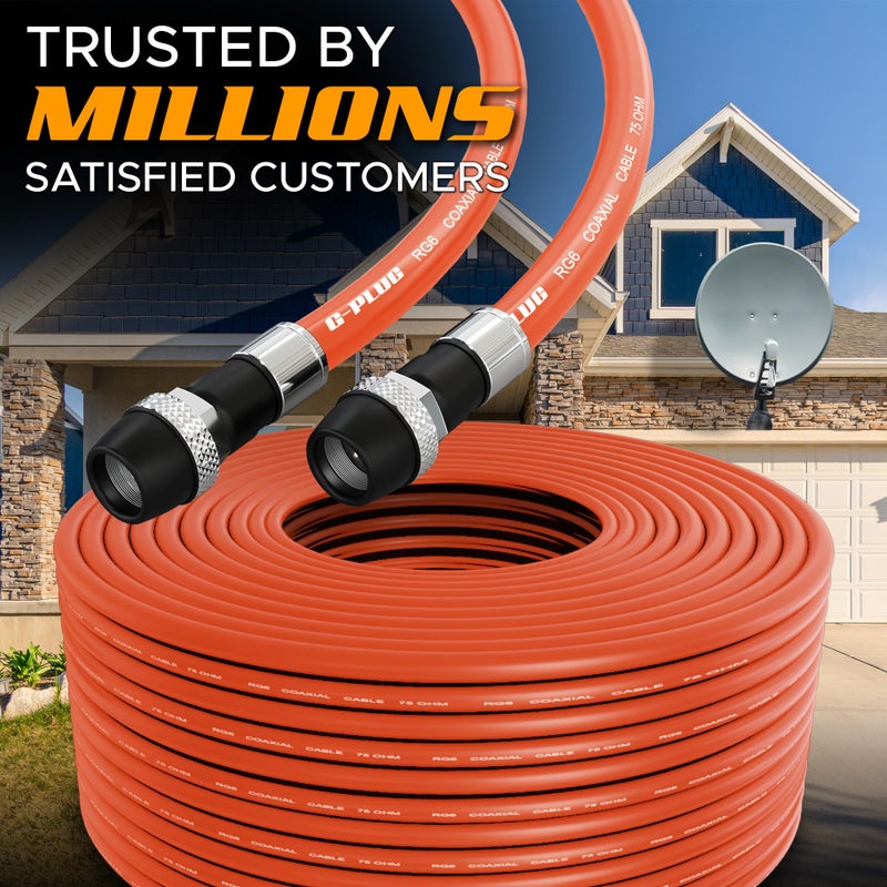 G-PLUG RG6 Coaxial Cable 50FT â€“ Quad Shielded, Waterproof, 75 Ohm with F-Type Connectors, High-Speed for HDTV, Satellite, Internet, Indoor/Outdoor Use - Image 5