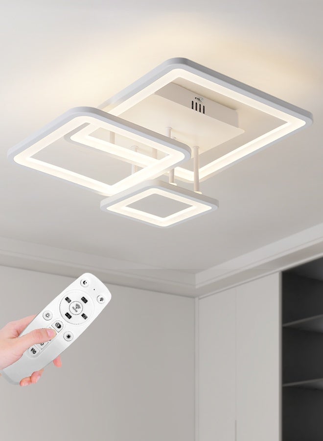YATAI LIGHTING YATAI Modern 3-Square LED Ceiling Light, 57W Semi-Flush Mount Fixture with Remote, Dimmable 3000K-6000K, White Acrylic & Aluminum Lighting for Bedroom, Living Room, Dining Room - 42×38cm - Image 1