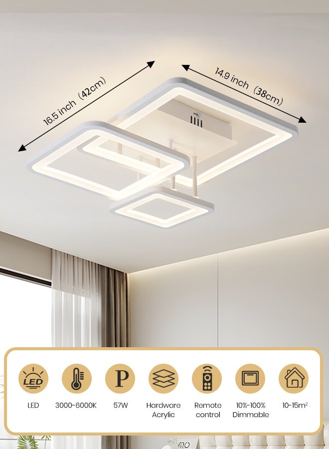 YATAI LIGHTING YATAI Modern 3-Square LED Ceiling Light, 57W Semi-Flush Mount Fixture with Remote, Dimmable 3000K-6000K, White Acrylic & Aluminum Lighting for Bedroom, Living Room, Dining Room - 42×38cm - Image 3