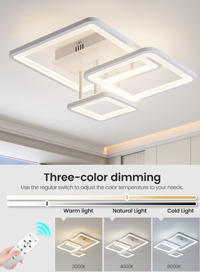 YATAI LIGHTING YATAI Modern 3-Square LED Ceiling Light, 57W Semi-Flush Mount Fixture with Remote, Dimmable 3000K-6000K, White Acrylic & Aluminum Lighting for Bedroom, Living Room, Dining Room - 42×38cm - Image 2