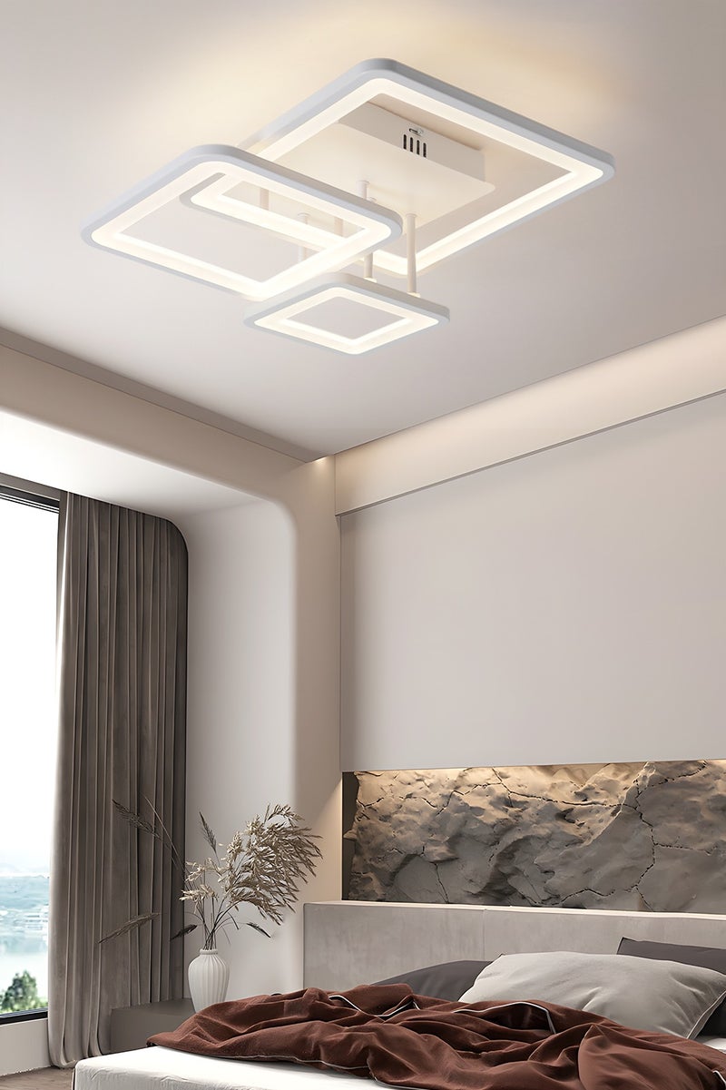 YATAI LIGHTING YATAI Modern 3-Square LED Ceiling Light, 57W Semi-Flush Mount Fixture with Remote, Dimmable 3000K-6000K, White Acrylic & Aluminum Lighting for Bedroom, Living Room, Dining Room - 42×38cm - Image 5