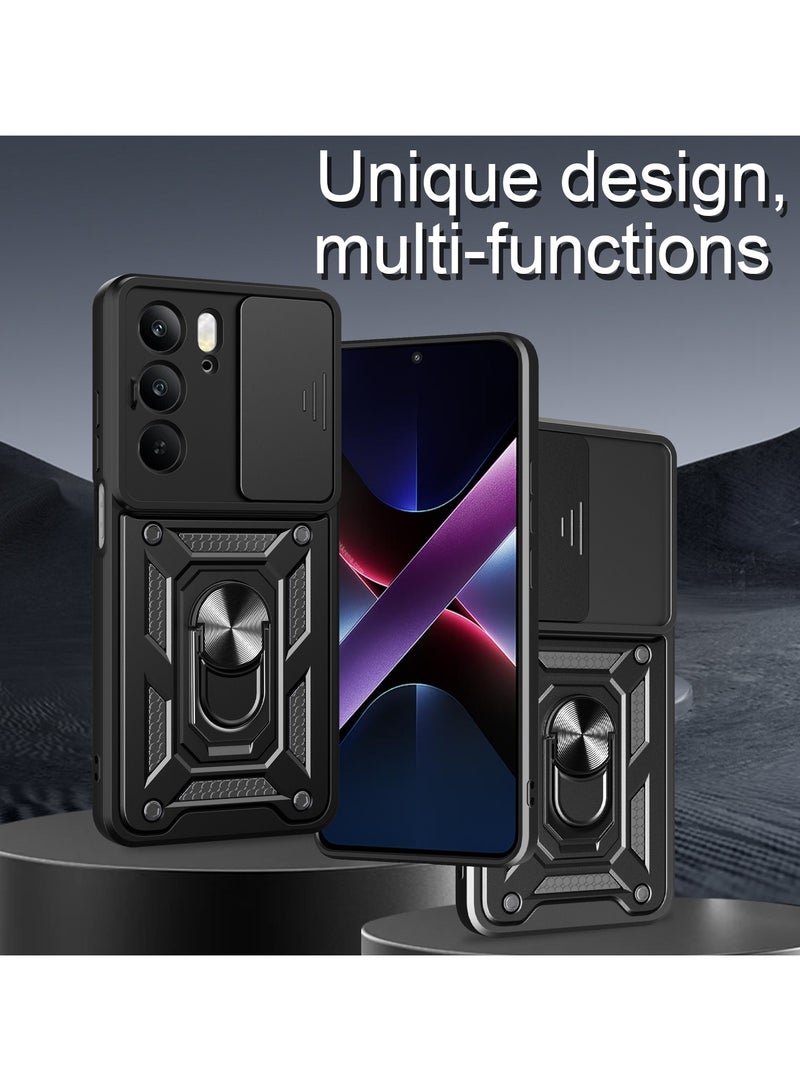 Case Cover Shockproof Protective Case with Camera Protection and Metal Ring Compatible with  Realme C75 / Realme C75x (Black) - Image 3