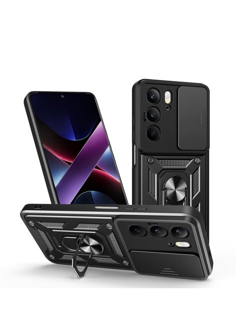 جراب حمايه مقاوم للصدمات وحمايه للكاميرا مزود بدبله معدنيه متوافق مع  Realme C75 / Realme C75x  (اسود)