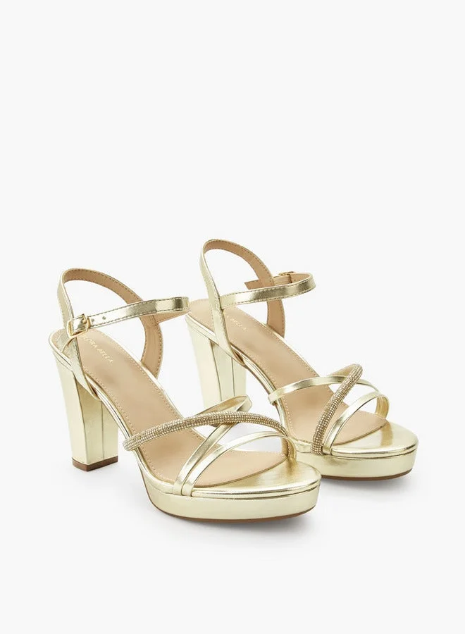 Flora Bella By Shoexpress GOLD Women Block Heels Sandals Ramadan Collection for Women | Best Price UAE