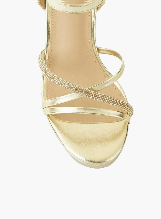 Flora Bella By Shoexpress GOLD Women Block Heels Sandals Ramadan Collection for Women | Best Price UAE