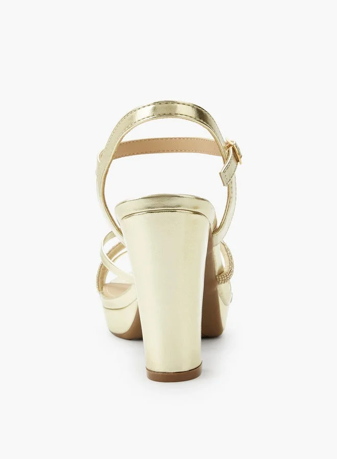 Flora Bella By Shoexpress GOLD Women Block Heels Sandals Ramadan Collection for Women | Best Price UAE