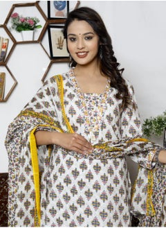 PRIYA’S PANACHE Two Directional Print Cotton Kurti Pant Dupatta Set Ethnic Wear for Women.  - Image 4