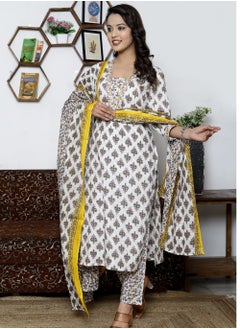 PRIYA’S PANACHE Two Directional Print Cotton Kurti Pant Dupatta Set Ethnic Wear for Women.  - Image 3