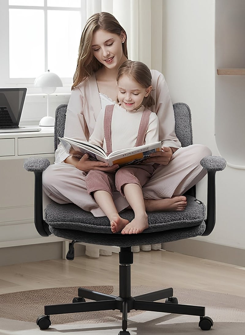 DROGO Criss Cross Legged Office Chair for Work at Home, Breathable Fabric, Flip up Armrest, Adjustable Height & Tilt Lock Recline Accent Chair for Long Hours Sitting Comfort | Swivel Computer Chair for Home Office Grey  - Image 2