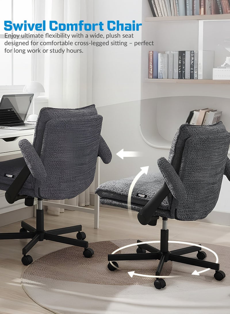 DROGO Criss Cross Legged Office Chair for Work at Home, Breathable Fabric, Flip up Armrest, Adjustable Height & Tilt Lock Recline Accent Chair for Long Hours Sitting Comfort | Swivel Computer Chair for Home Office Grey  - Image 4