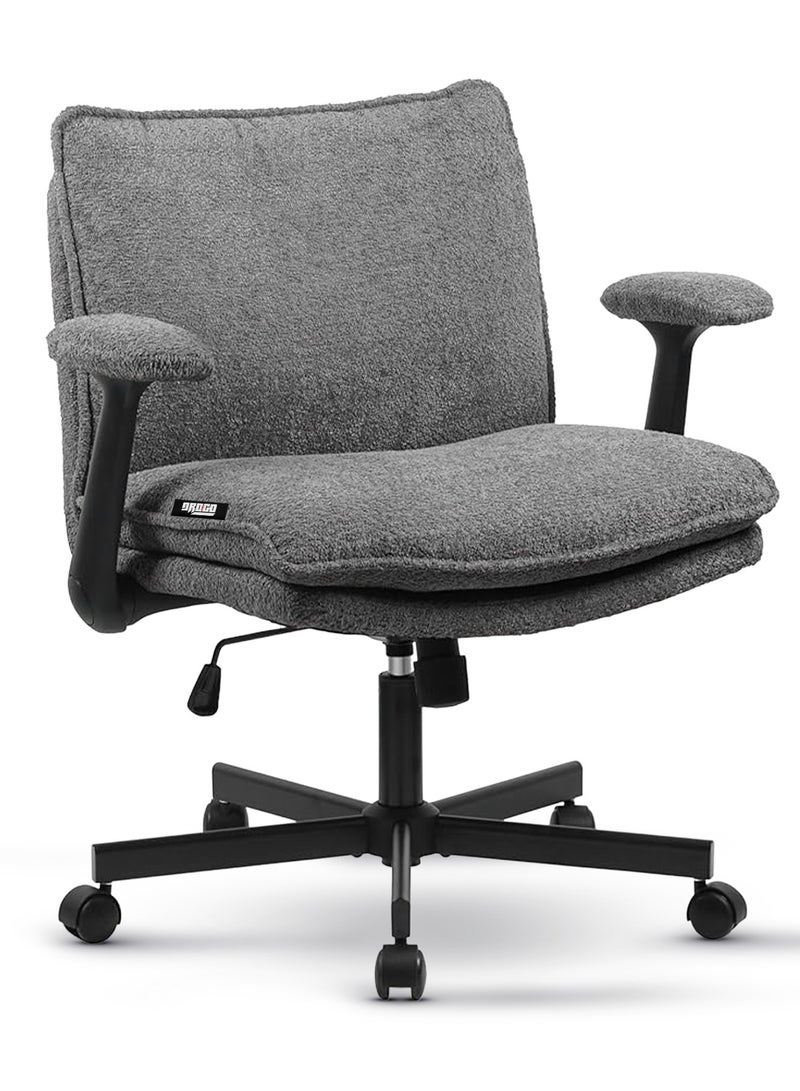 DROGO Criss Cross Legged Office Chair for Work at Home, Breathable Fabric, Flip up Armrest, Adjustable Height & Tilt Lock Recline Accent Chair for Long Hours Sitting Comfort | Swivel Computer Chair for Home Office Grey  - Image 1
