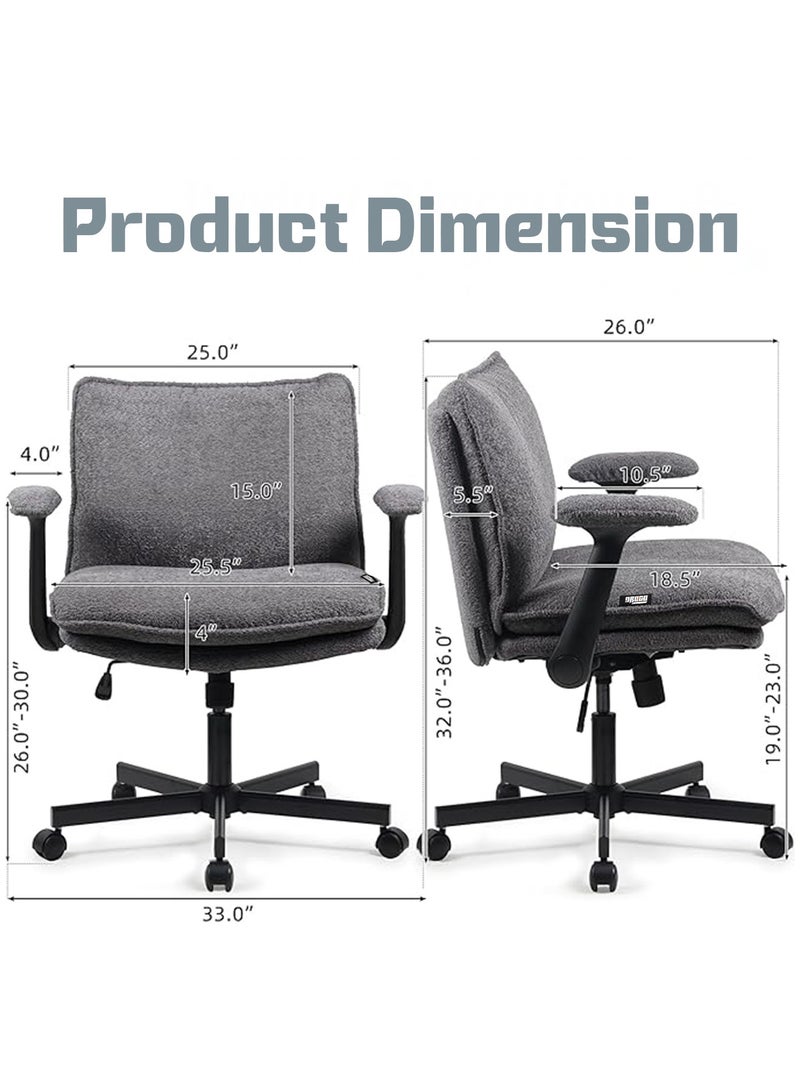 DROGO Criss Cross Legged Office Chair for Work at Home, Breathable Fabric, Flip up Armrest, Adjustable Height & Tilt Lock Recline Accent Chair for Long Hours Sitting Comfort | Swivel Computer Chair for Home Office Grey  - Image 3