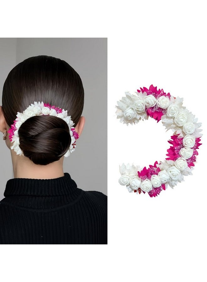 BLUSHIA Artificial Bridal Rose Petal Flower Tiara Gajra Hair Juda For Women Floral Hair Bun Accessories | Suitable for Traditional Indian Marriage/Engagements (Pink) - Image 1