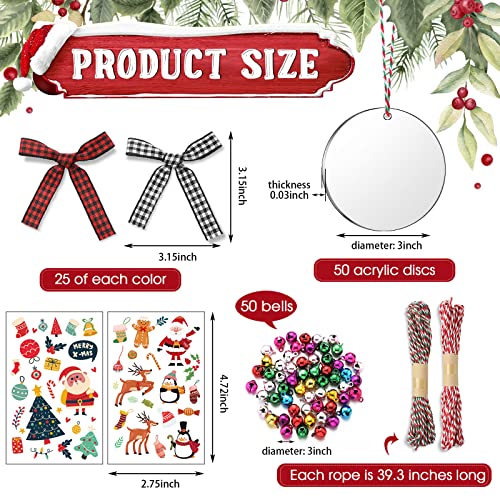 Leelosp 394 Pieces Christmas Acrylic Ornament Blanks 3 Inch Unfinished Round Acrylic with Bells Bows and Stickers Clear Christmas Hanging Ornaments for Christmas Tree Decoration Craft - Image 3