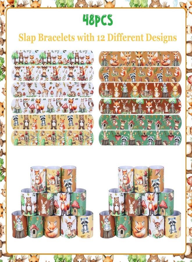 Serencatcher 48pcs Woodland Animals Slap Bracelets, Woodland Party Favors Include Bracelet Wristbands in 12 Styles for Forest Jungle Animal Birthday Party Decorations - Image 4