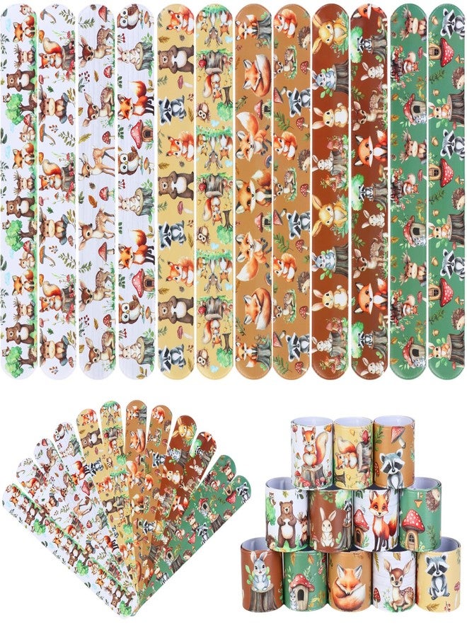 Serencatcher 48pcs Woodland Animals Slap Bracelets, Woodland Party Favors Include Bracelet Wristbands in 12 Styles for Forest Jungle Animal Birthday Party Decorations - Image 2