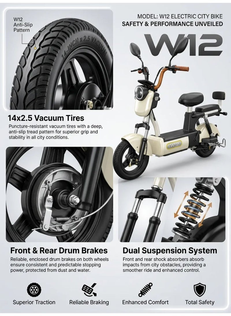 W12 14 Inch Electric Bicycle, 350W Motor, 12Ah Battery, Max Assisted Speed 25km/h - Image 4