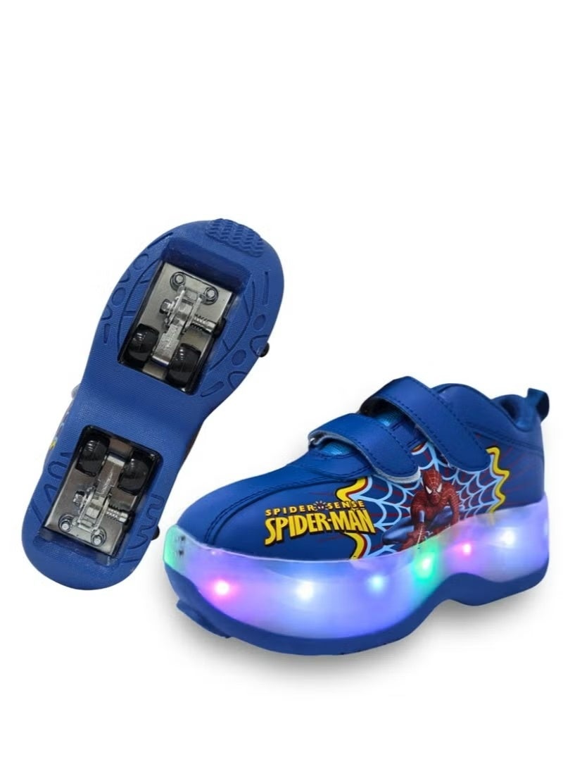 SPIDERMAN Kids Retractable Roller Skates Shoes with LED Light Up Wheels - 2-in-1 Double Row Pulley Sneakers Size 36 - Image 1