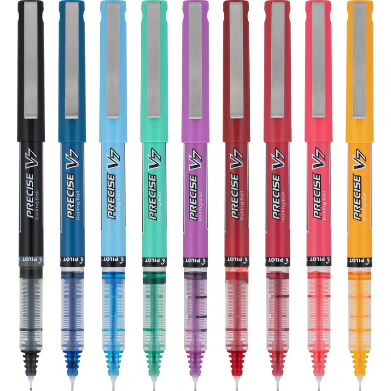 Pilot Precise V7 Capped Liquid Ink Rollerball Pens, Fine Point Ink Pens 0.7 mm, Colored Pens, Limited Edition Assorted Colors, Pack of 9 - Ideal for School, Journaling, & Office Writing - Image 2