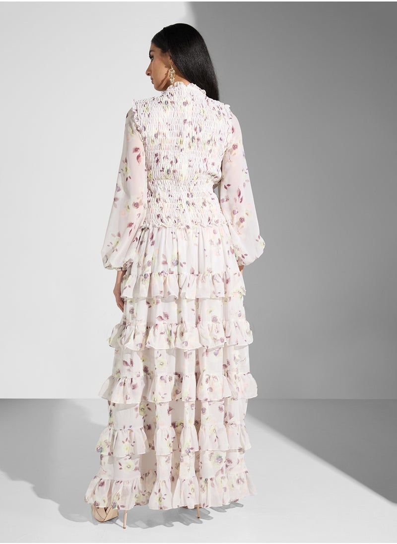 True Decadence - Floral Print Ruffled Dress - Image 1