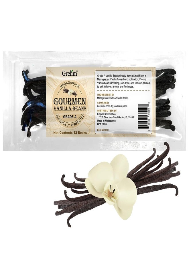 GRELIM 12 Madagascar Vanilla Beans New Season Grade A Whole Vanilla Pods Great for Vanilla Extract and Baking - Image 1