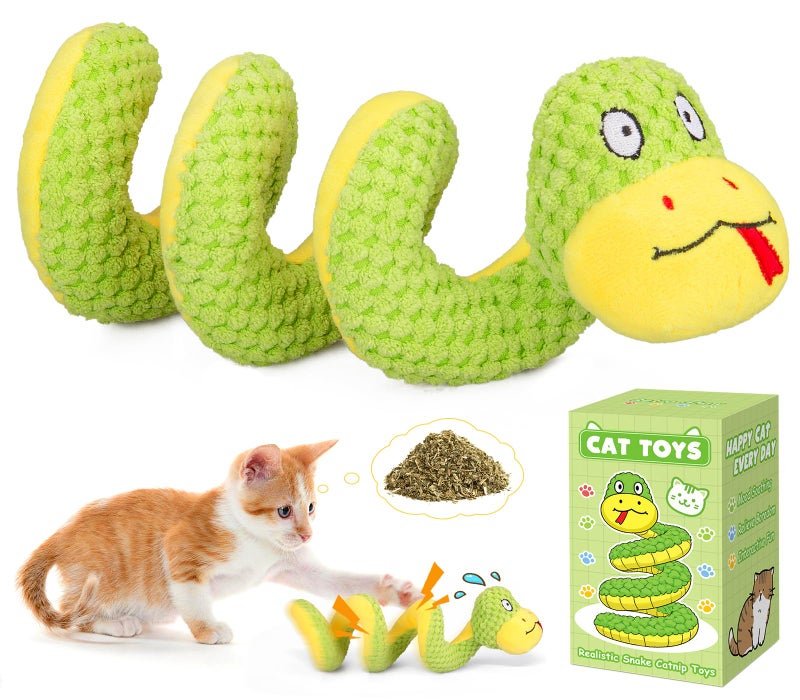 Retro Shaw Cat Toys, 14 Inches Crinkle Snake Cat Toy with Catnip & Silvervine - Interactive Chew Toy for Cats, Realistic Stuff Snake for Biting & Play, Suitable for Large-Breed Cats - Image 1