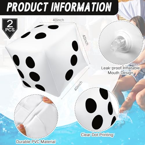 Lunmon 2 Pcs 40 Inch Jumbo Inflatable Dice Fun Giant Inflatable Dice Set Blow up Float Toys for Indoor Outdoor Broad Lawn Game Casino Theme Ludo Pool Birthday Party Decorations FavorsWhite - Image 5