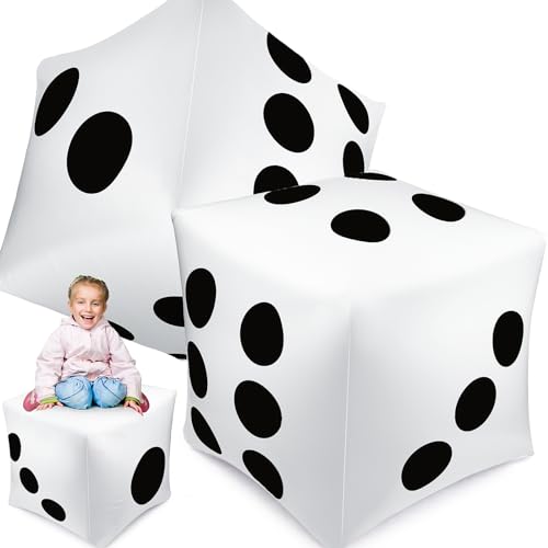 Lunmon 2 Pcs 40 Inch Jumbo Inflatable Dice Fun Giant Inflatable Dice Set Blow up Float Toys for Indoor Outdoor Broad Lawn Game Casino Theme Ludo Pool Birthday Party Decorations FavorsWhite - Image 1