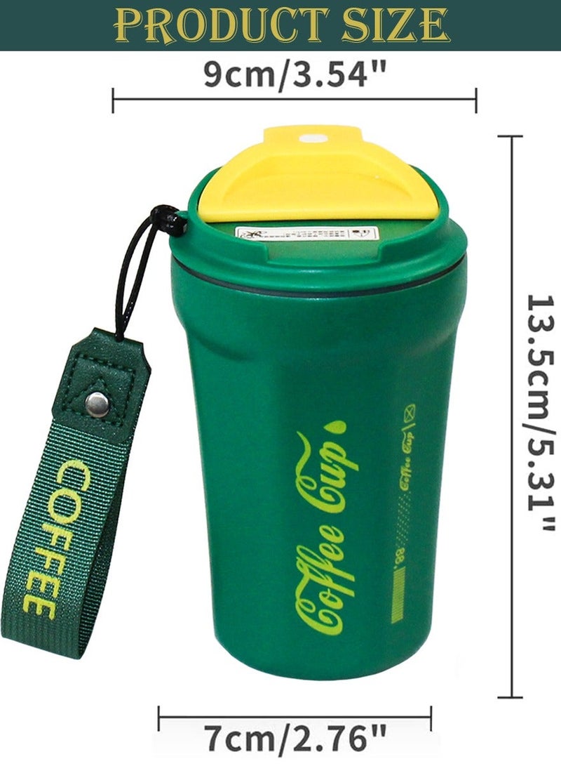 قطوب عالية الجودة الباردة والساخنة شرب فنجان القهوة - 400 مل معزول الفولاذ المقاوم للصدأ الأسطوانة السفر ، مثالية للاستخدام في المكتب ، والقيادة ، نزهة ، المنزل ، في الهواء الطلق - كأس القهوة مع غطاء حزام - Image 5