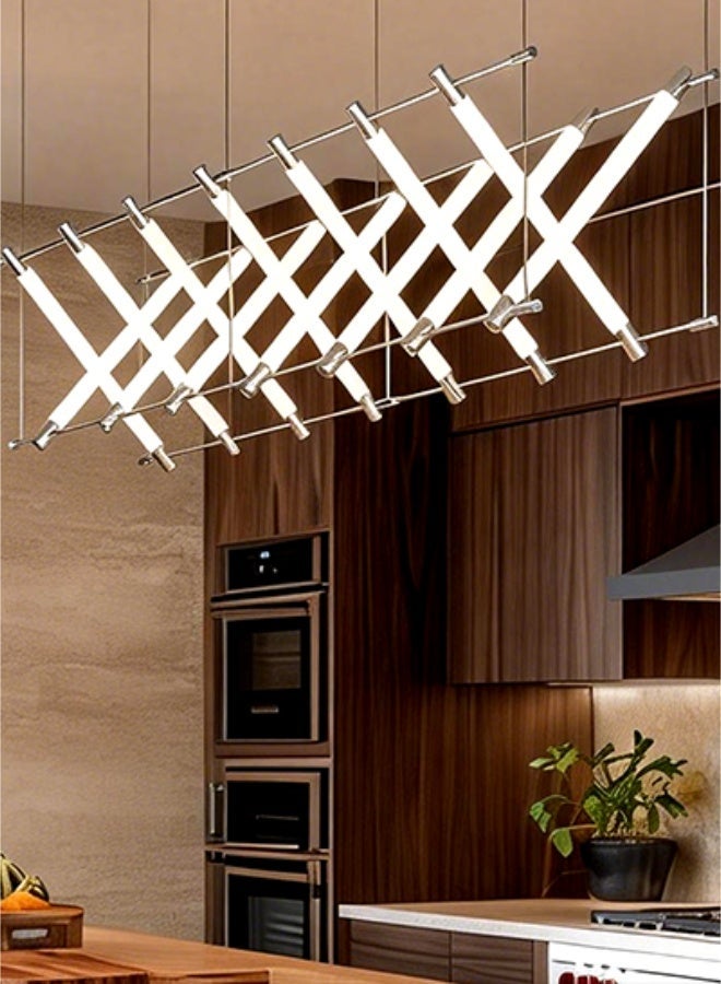Crossed Geometric Modern LED Chandelier - Long Linear Pendant Light with Adjustable Suspension Wire, Stainless Steel & Acrylic Body, High Color Rendering Warm Glow (36W LED), AC 110-220V for Dining Room/Living Room/Bedroom/Resturant - Image 1