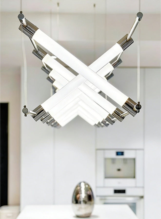 Crossed Geometric Modern LED Chandelier - Long Linear Pendant Light with Adjustable Suspension Wire, Stainless Steel & Acrylic Body, High Color Rendering Warm Glow (36W LED), AC 110-220V for Dining Room/Living Room/Bedroom/Resturant - Image 3