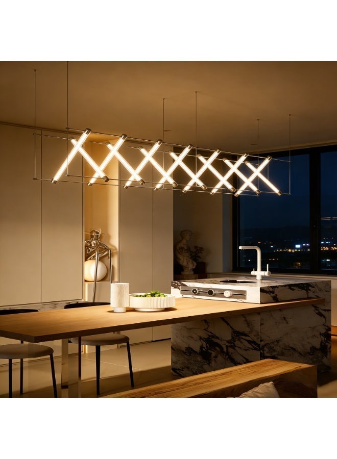 Crossed Geometric Modern LED Chandelier - Long Linear Pendant Light with Adjustable Suspension Wire, Stainless Steel & Acrylic Body, High Color Rendering Warm Glow (36W LED), AC 110-220V for Dining Room/Living Room/Bedroom/Resturant - Image 4
