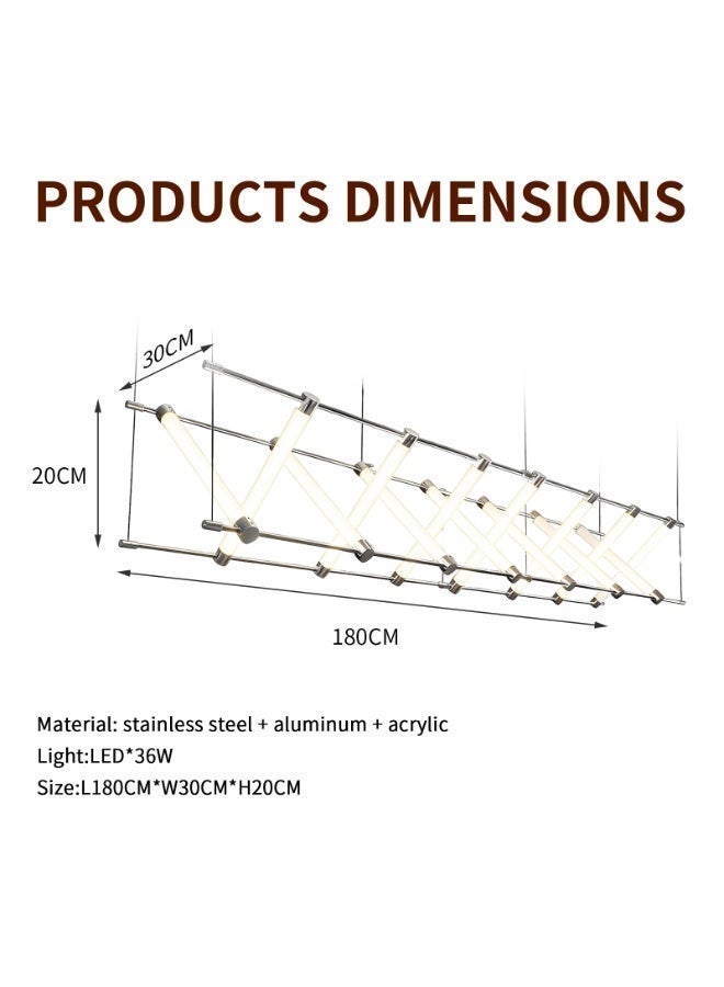 Crossed Geometric Modern LED Chandelier - Long Linear Pendant Light with Adjustable Suspension Wire, Stainless Steel & Acrylic Body, High Color Rendering Warm Glow (36W LED), AC 110-220V for Dining Room/Living Room/Bedroom/Resturant - Image 2