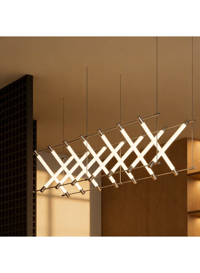 Crossed Geometric Modern LED Chandelier - Long Linear Pendant Light with Adjustable Suspension Wire, Stainless Steel & Acrylic Body, High Color Rendering Warm Glow (36W LED), AC 110-220V for Dining Room/Living Room/Bedroom/Resturant - Image 5