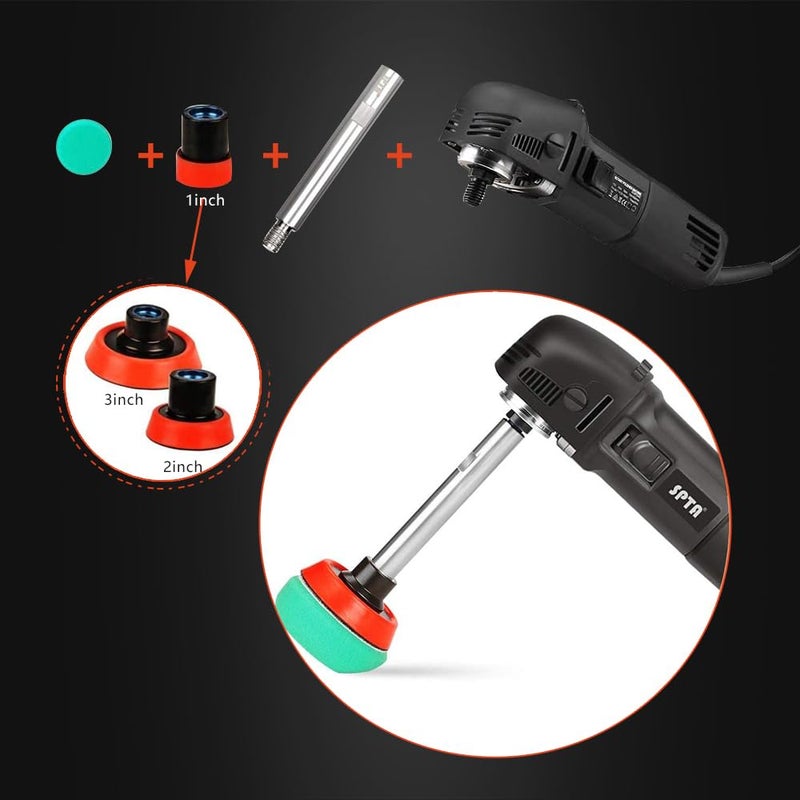 SPTA Mini Polishing Machine Buffer Rotary Polisher Auto Detailing Superpolish with 27Pcs Detail Polishing Pad Mix Size Kit Buffing Pad and 75mm ,100mm,140mm M14 Thread Extension shaft - Image 5