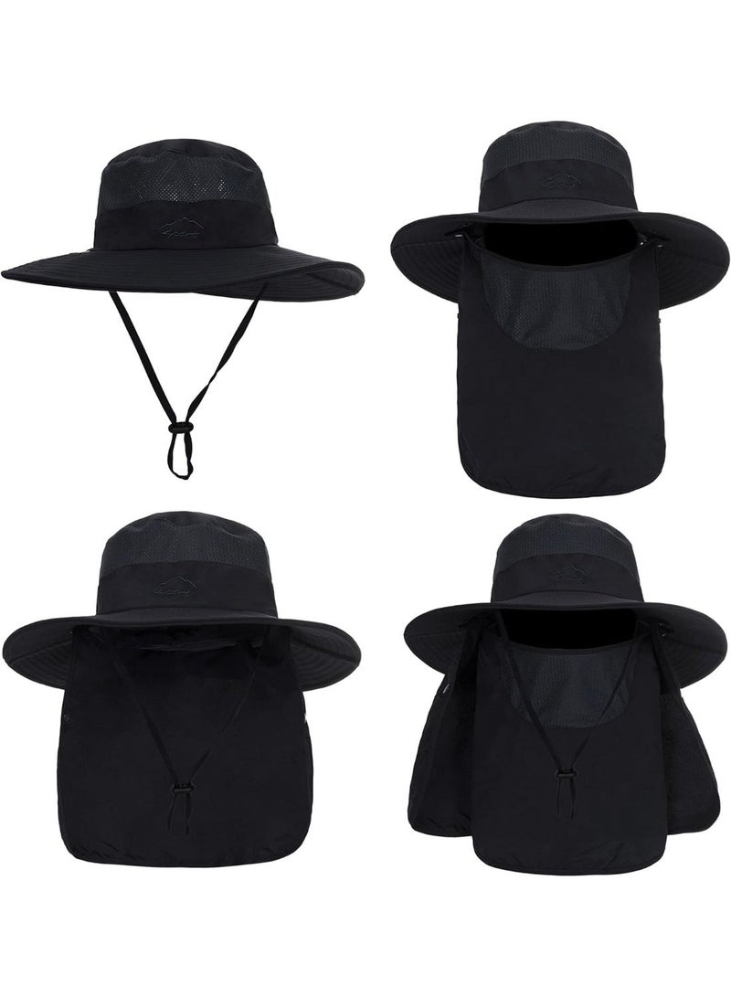 Moonmen Sun Hat for Men & Women, Fishing Hat Outdoor UV Sun Protection UPF 50+ Breathable Wide Brim Hat with Face Cover & Neck Flap - Image 4