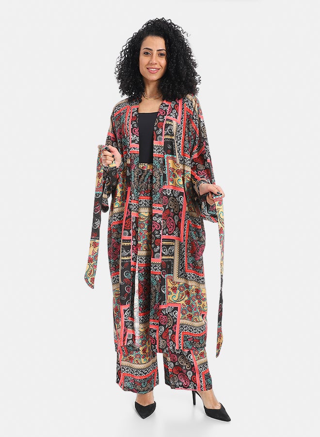 Red Circle Women's Kimono Floral Pants Suit - Image 1