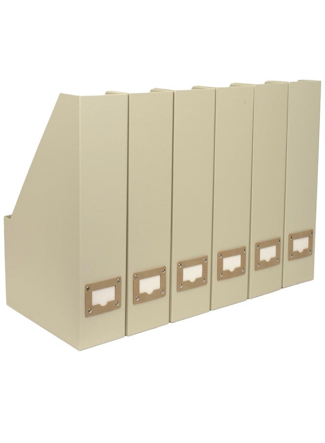 بلو موناكو مجموعة بلو موناكو من 6 منظمات ملفات قابلة للطي للمجلات بلون الكتان البيج - منظمات عمودية متينة من الورق المقوى مع حوامل ملصقات - حل تخزين أنيق للمجلات والملفات واللوازم المكتبية - Image 1