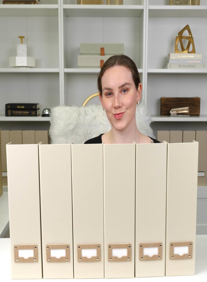 بلو موناكو مجموعة بلو موناكو من 6 منظمات ملفات قابلة للطي للمجلات بلون الكتان البيج - منظمات عمودية متينة من الورق المقوى مع حوامل ملصقات - حل تخزين أنيق للمجلات والملفات واللوازم المكتبية - Image 3