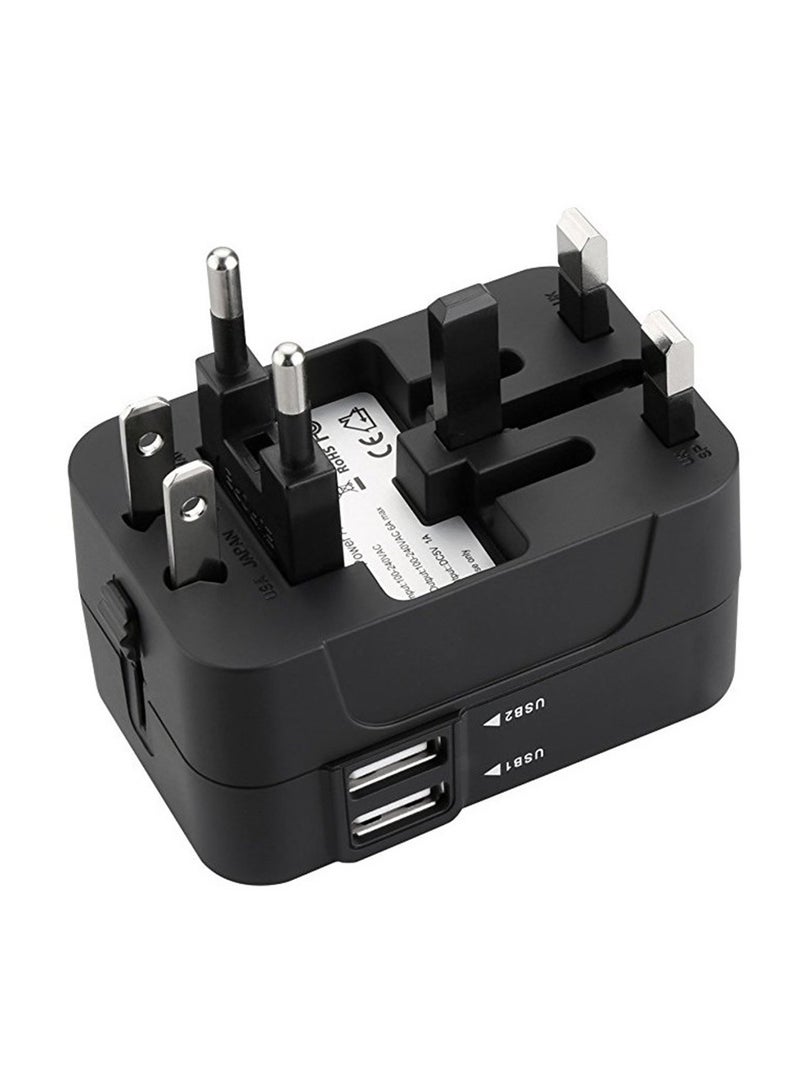 Universal All in One Phone Charger, Worldwide Plug Adapter with Dual USB Charging Ports for USA/EU/UK/AU - Image 1