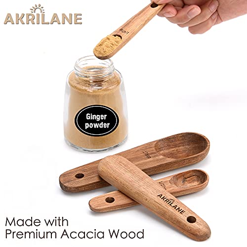 AKRILANE Wooden Measuring Spoons Set Kitchen Utensil Set Tools | Premium Acacia Wooden Spoon Kitchen Utensils for Chefs | Engraved Accurate Spoons for Dry and Liquid Ingredients | Set of 4 - Image 3
