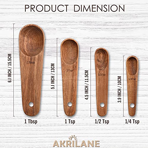 AKRILANE Wooden Measuring Spoons Set Kitchen Utensil Set Tools | Premium Acacia Wooden Spoon Kitchen Utensils for Chefs | Engraved Accurate Spoons for Dry and Liquid Ingredients | Set of 4 - Image 2
