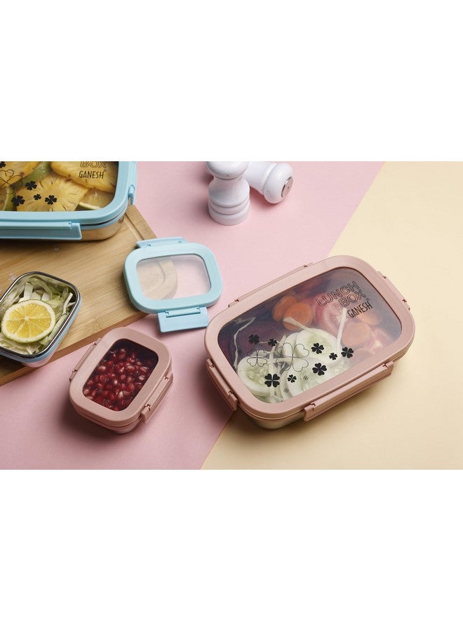 GANESH Alpha Juinor Stainless Steel Insulated Lunch Box for School & Office, Airtight Leak-Proof, Unbreakable Lid, Snacks Tiffin Box - (650ml 1pc + 140ml 1 Pc) -Pink - Image 3