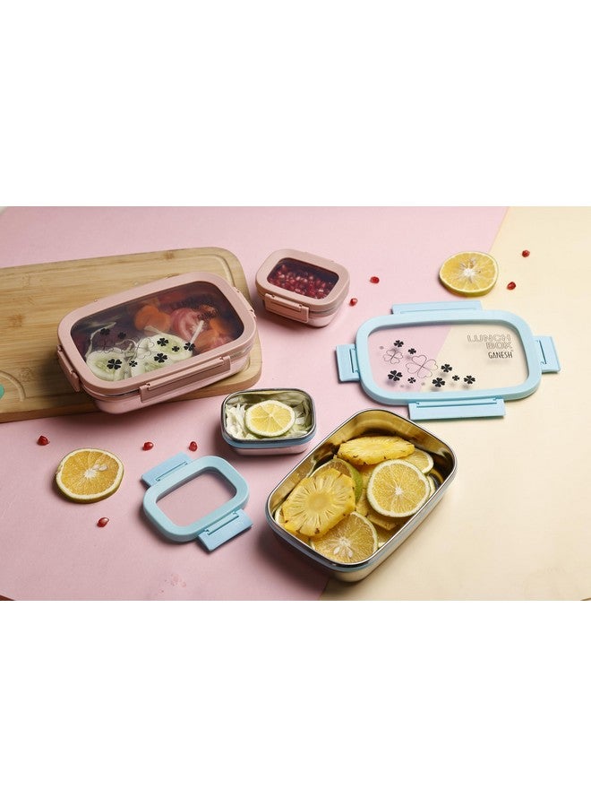 GANESH Alpha Juinor Stainless Steel Insulated Lunch Box for School & Office, Airtight Leak-Proof, Unbreakable Lid, Snacks Tiffin Box - (650ml 1pc + 140ml 1 Pc) -Pink - Image 4